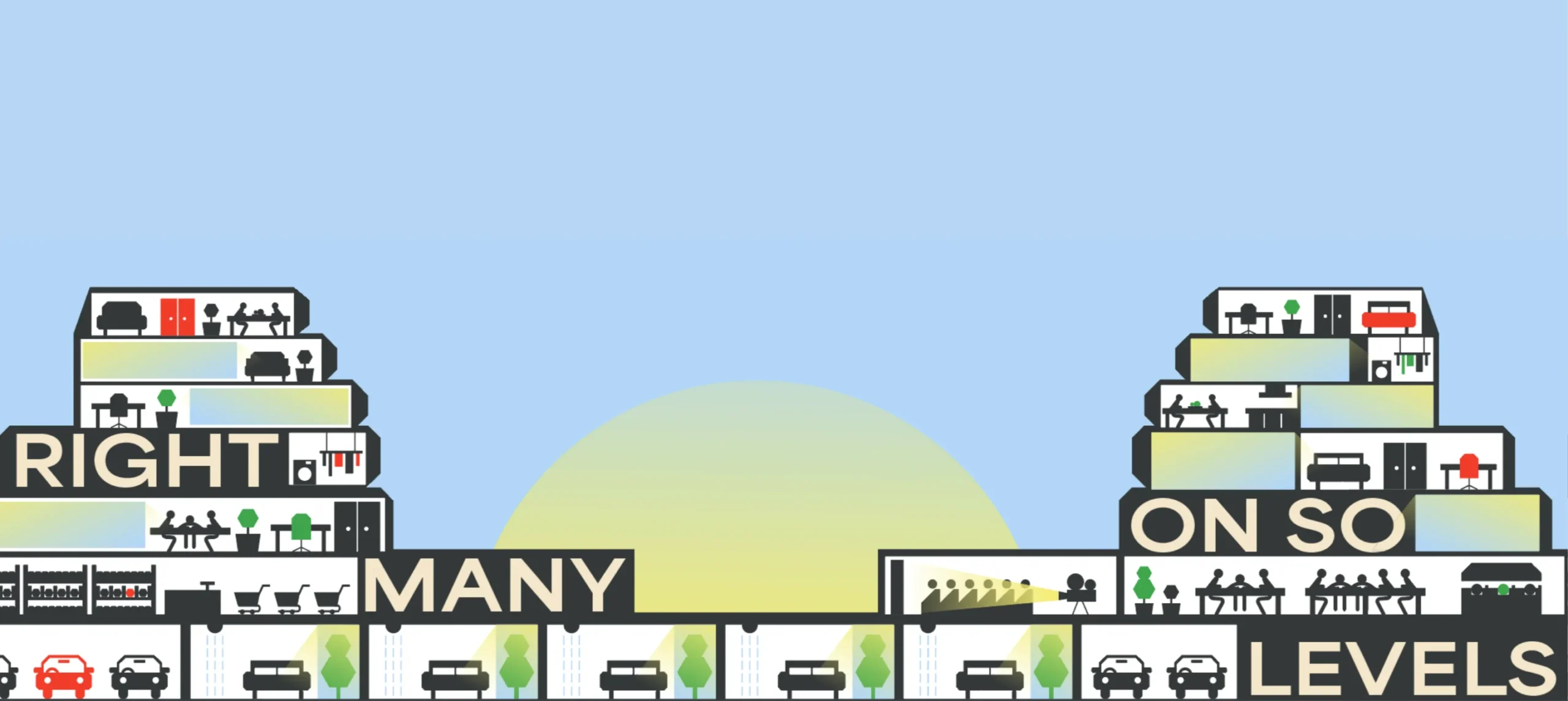 Illustration of the Brunswick Centre terraces with the words Right on so many levels