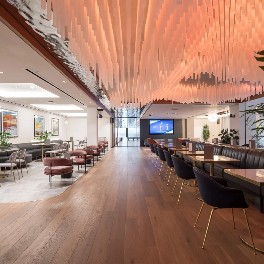 Staff restaurant with a wooden ceiling at 16 Great Marlborough Street