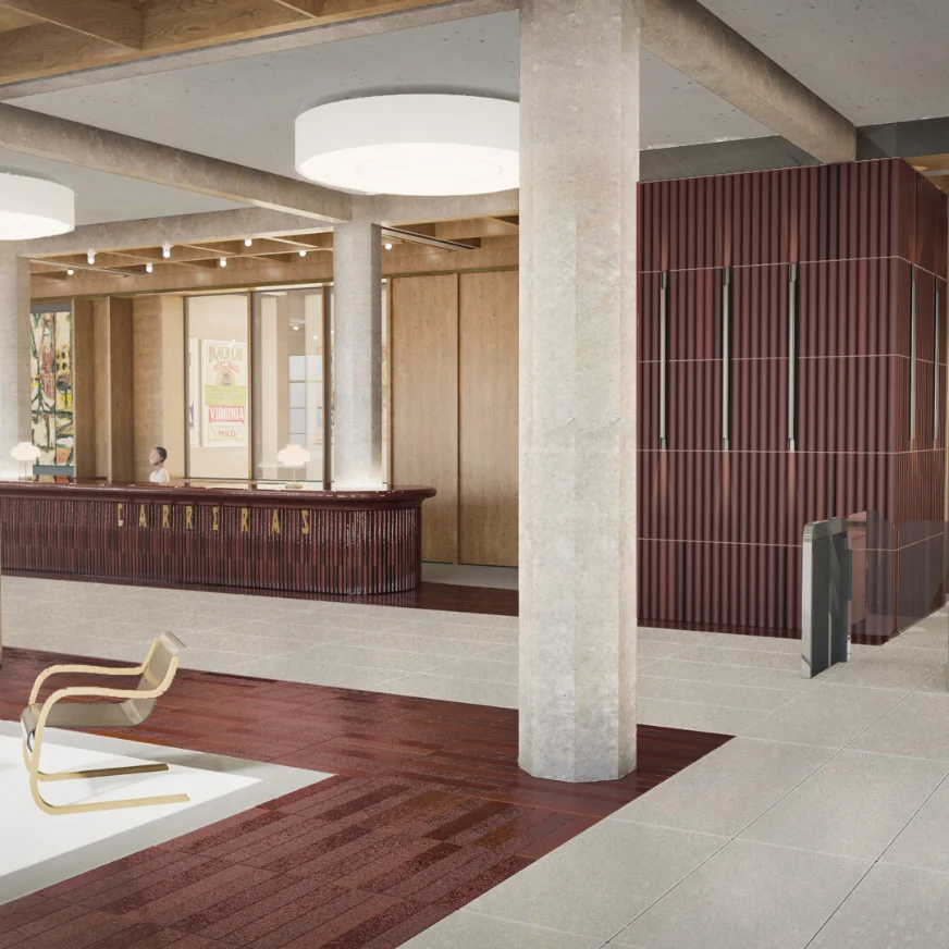 Lobby with columns at Greater London House