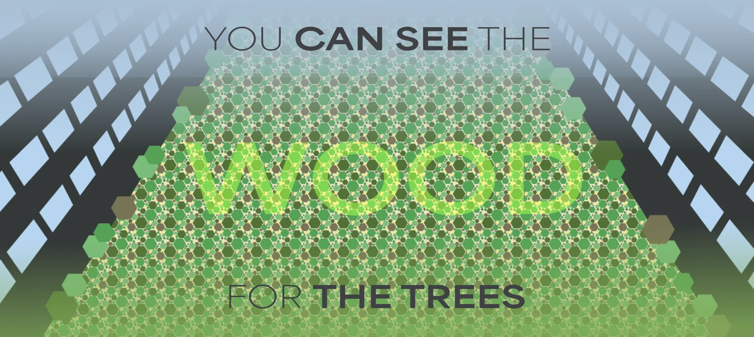 Illustration of trees between two apartment blocks with the words You can see the wood for the trees