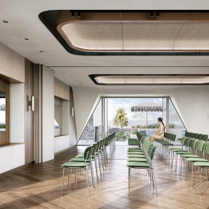 Bright interior with seating at Maple House