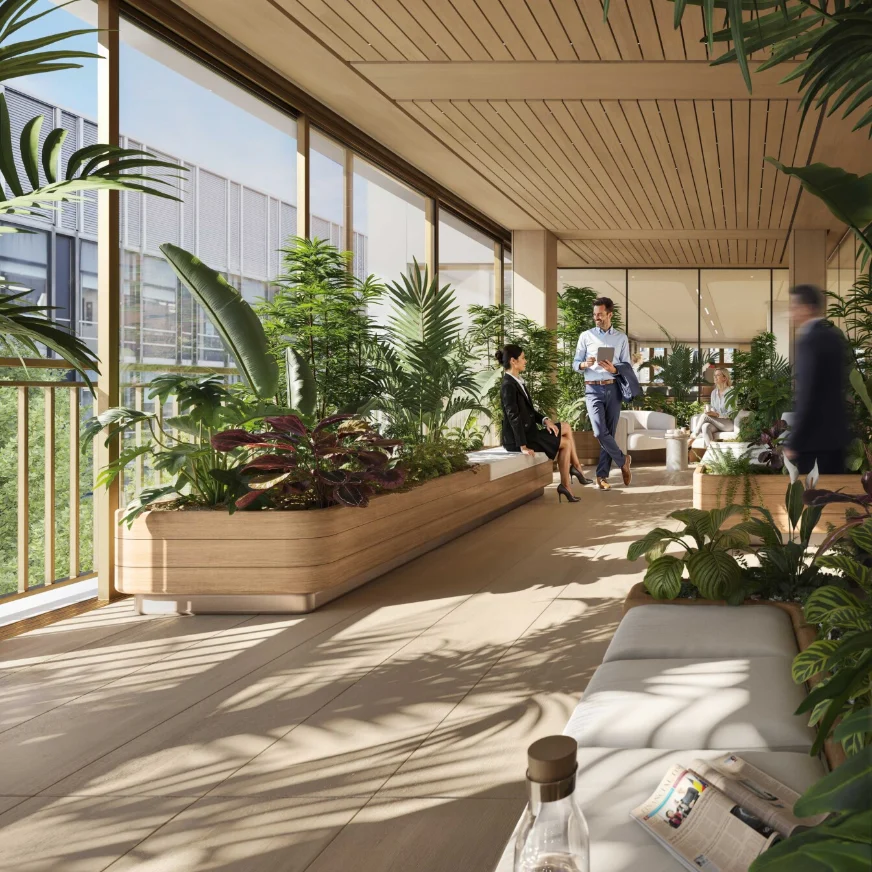 Glazed, planted lounge at 63 New Bond Street