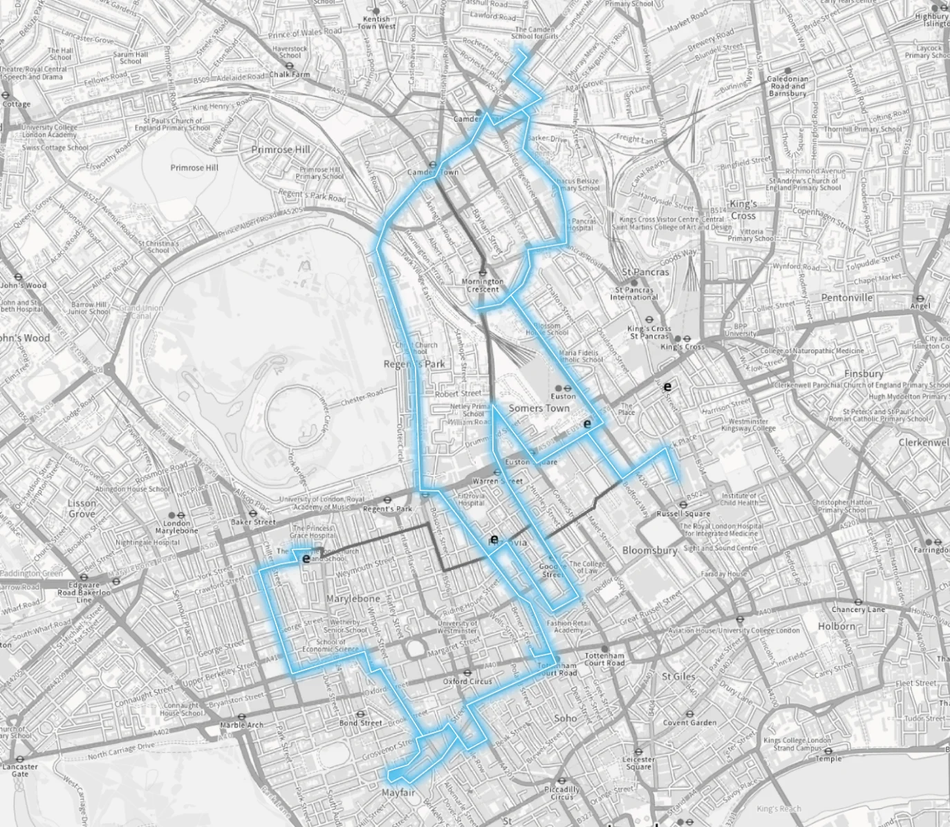 Map of central London showing the route of the Lazari IT superhighway