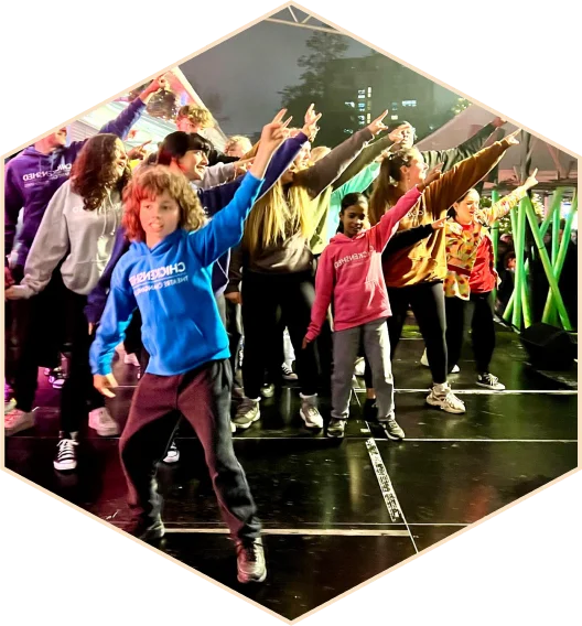 Young performers dancing on stage
