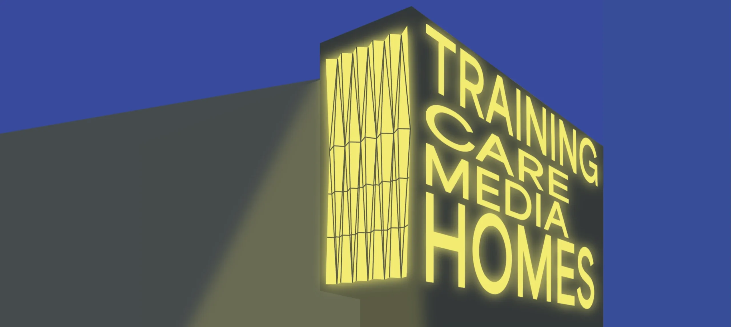 Illustration of The Lantern lit up with the words Training, Care, Media, Homes